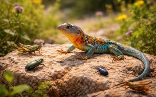 lezard-colore-rocher-insectes-plantes