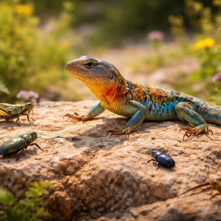 lezard-colore-rocher-insectes-plantes