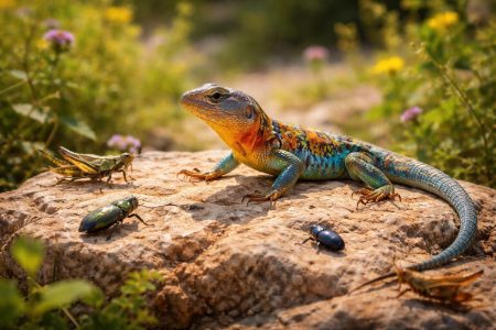 lezard-colore-rocher-insectes-plantes