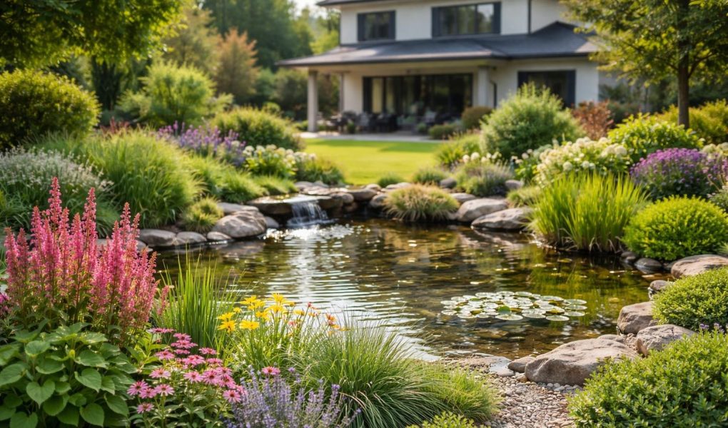 jardin-bassin-vegetation-maison-moderne