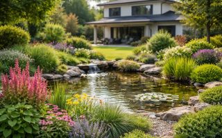 jardin-bassin-vegetation-maison-moderne