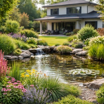 jardin-bassin-vegetation-maison-moderne