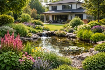 jardin-bassin-vegetation-maison-moderne